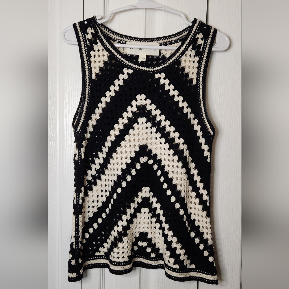 Black and Cream Crochet Tank Top - Brand Unknown